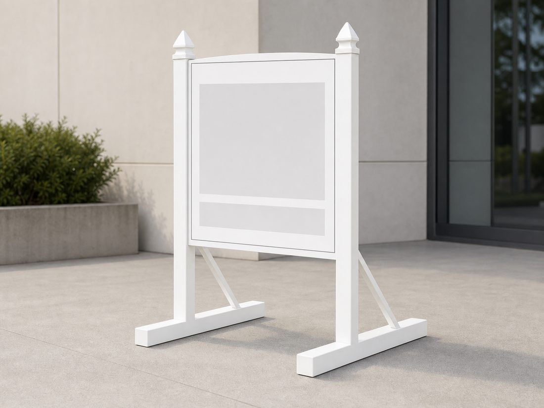 Commercial real estate sign mounted on a freestanding stand
