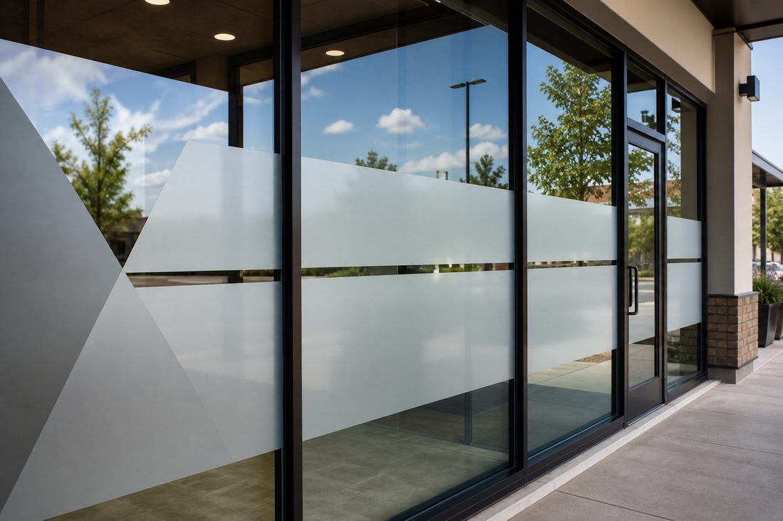 Window vinyl applied to commercial glass storefront