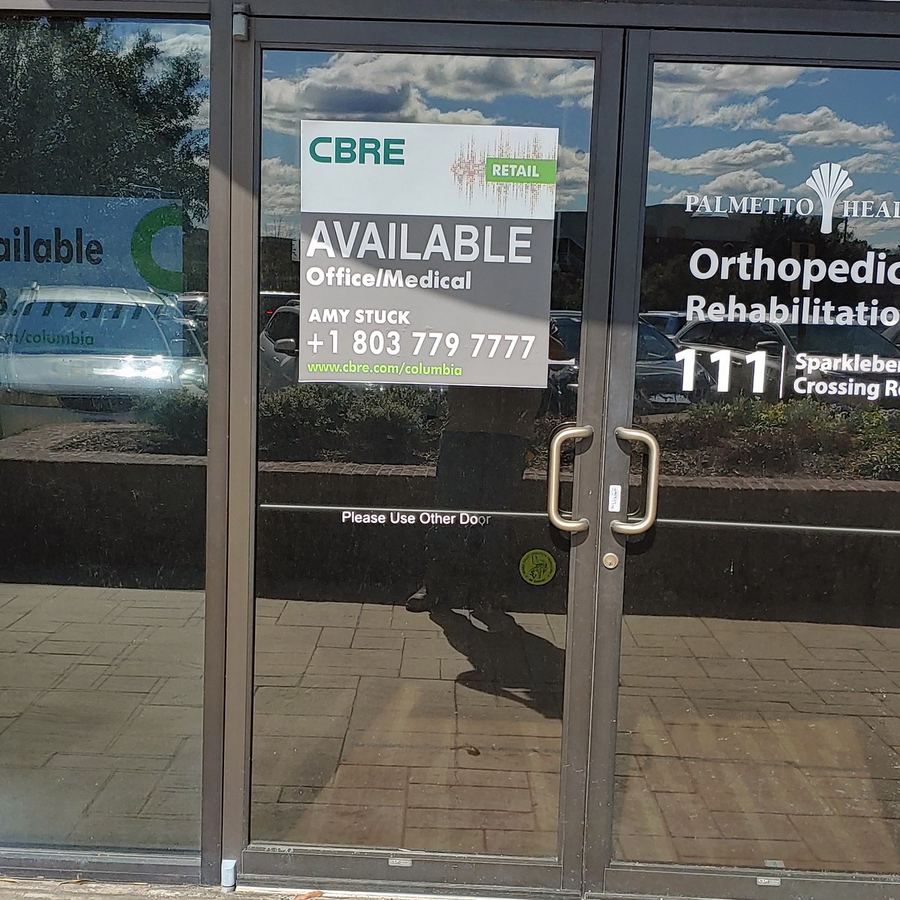 Window Vinyl for CBRE Columbia completed by Carolina Realty Signs